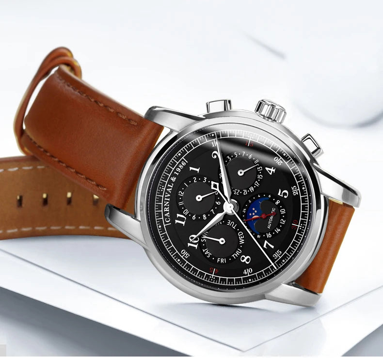 Carnival Brand Military Watch Fashion Luxury Waterproof Moon Phase Automatic Mechanical Watches For Men