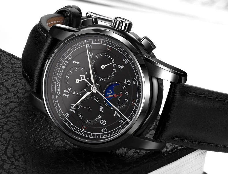 Carnival Brand Military Watch Fashion Luxury Waterproof Moon Phase Automatic Mechanical Watches For Men
