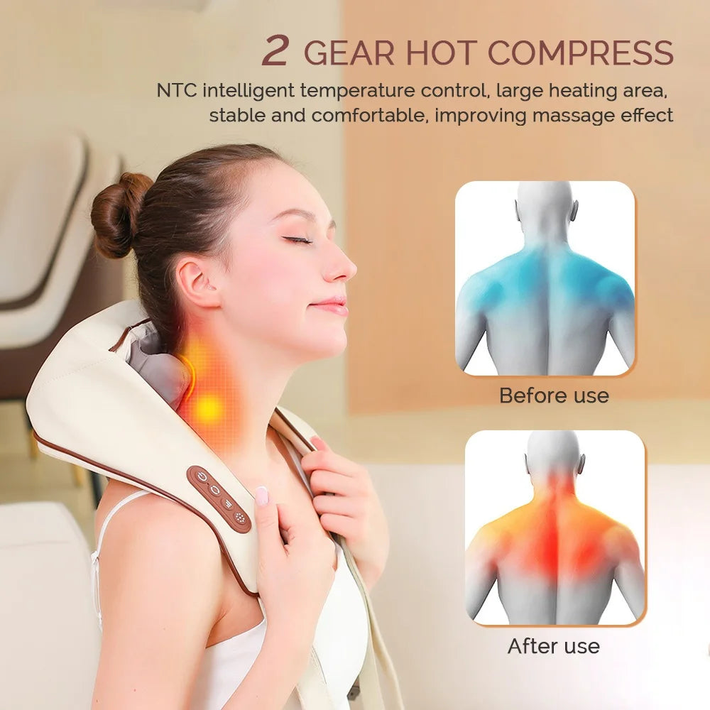 Wireless Neck And Shoulder Kneading Massage Pillow Electric Neck And Back Massager Cervical Back Muscle Relaxing Massage Shawl
