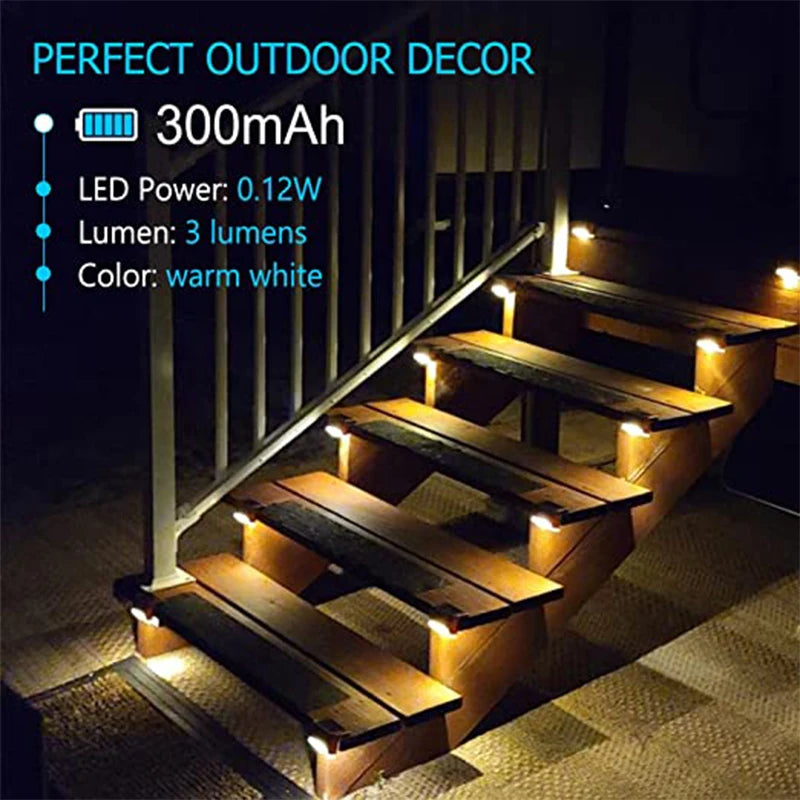 Warm White LED Solar Step Lamp Path Stair Outdoor Garden Lights Waterproof Balcony Light Patio Stair Fence Light