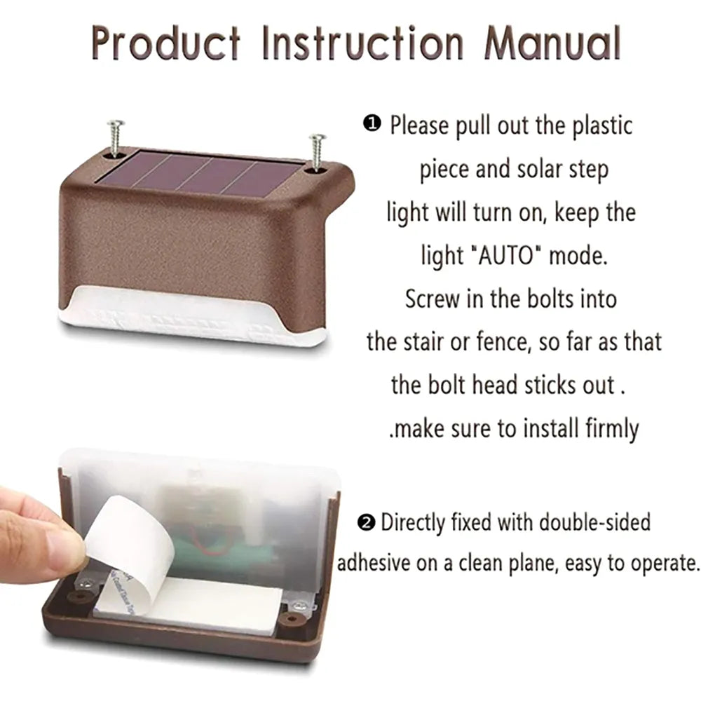 Warm White LED Solar Step Lamp Path Stair Outdoor Garden Lights Waterproof Balcony Light Patio Stair Fence Light