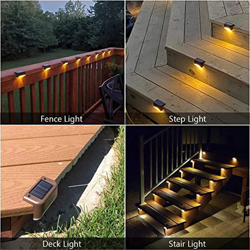 Warm White LED Solar Step Lamp Path Stair Outdoor Garden Lights Waterproof Balcony Light Patio Stair Fence Light