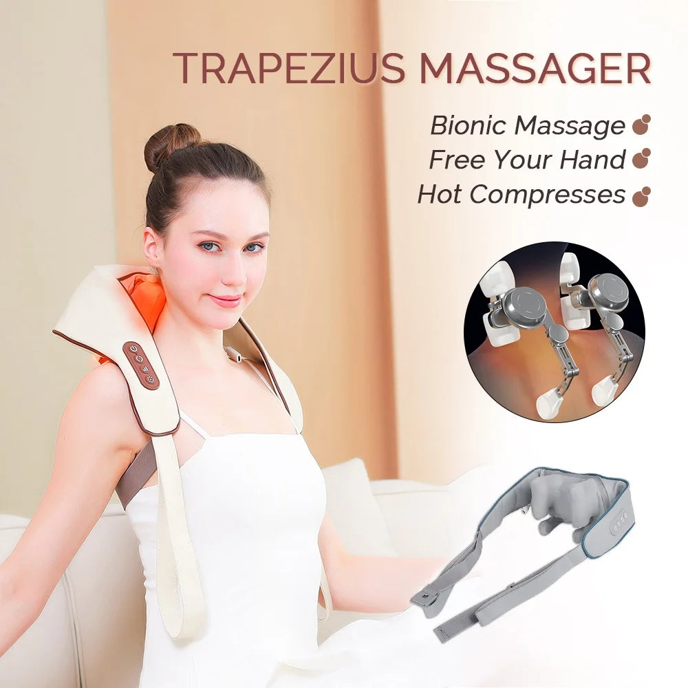 Wireless Neck And Shoulder Kneading Massage Pillow Electric Neck And Back Massager Cervical Back Muscle Relaxing Massage Shawl