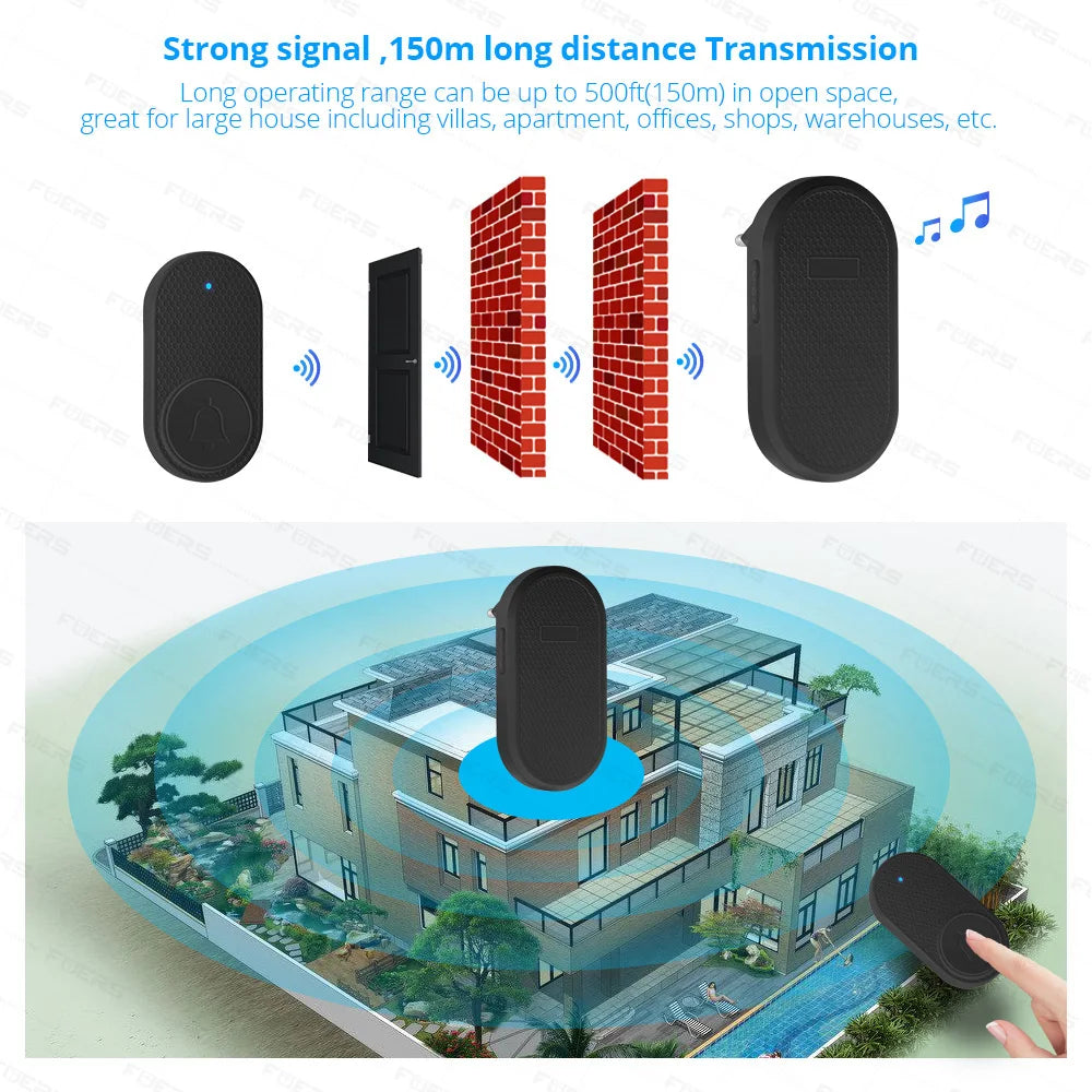 Wireless Doorbell Waterproof Welcome Chime Home Door Bell Intelligent 32 Songs Smart Melodies Alarm With Battery