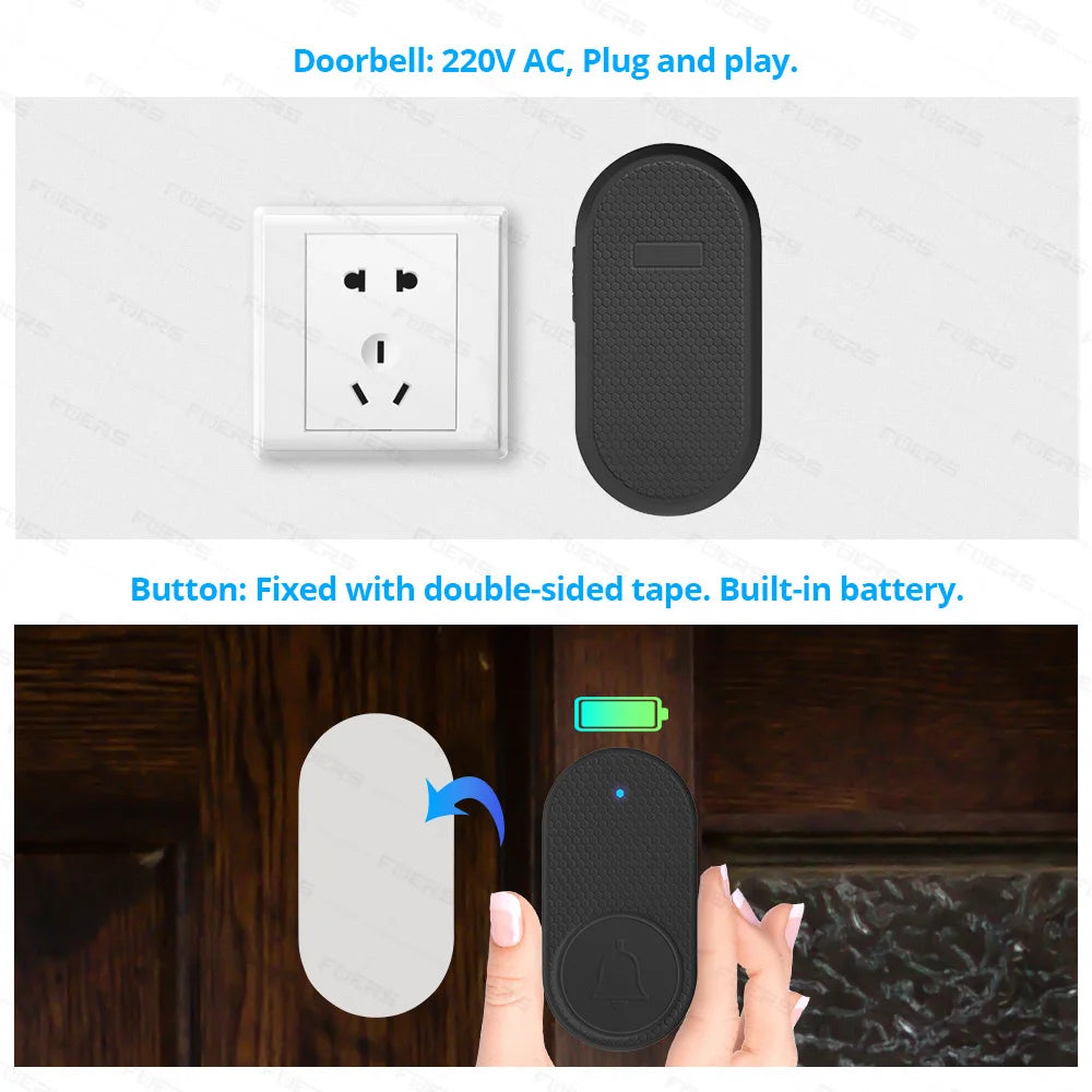 Wireless Doorbell Waterproof Welcome Chime Home Door Bell Intelligent 32 Songs Smart Melodies Alarm With Battery
