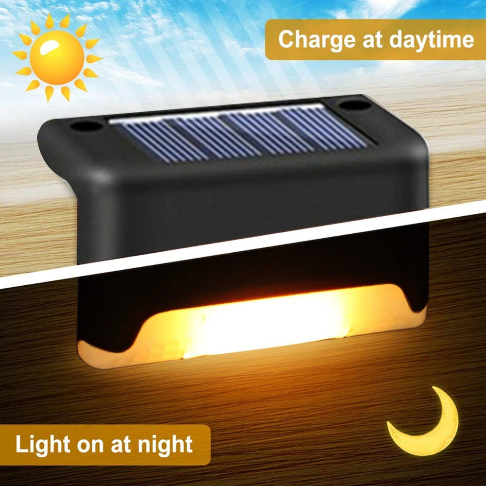Warm White LED Solar Step Lamp Path Stair Outdoor Garden Lights Waterproof Balcony Light Patio Stair Fence Light
