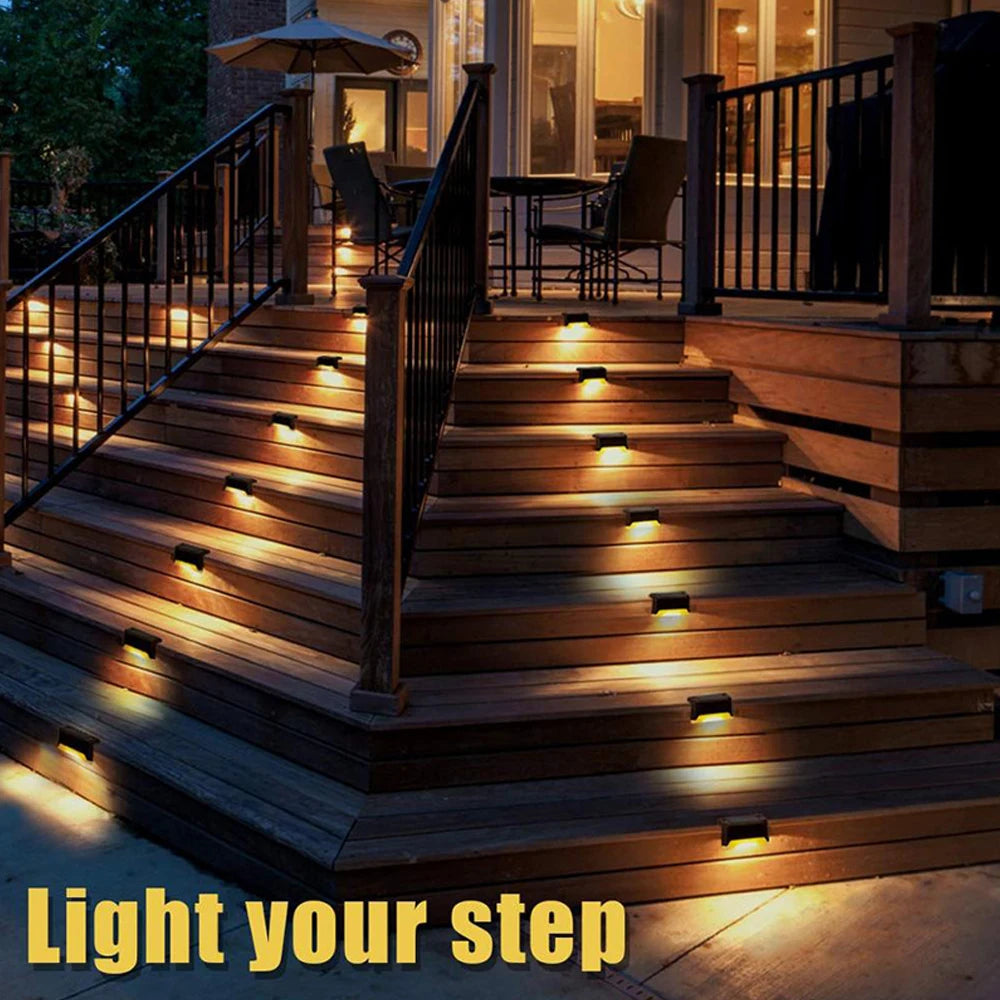 Warm White LED Solar Step Lamp Path Stair Outdoor Garden Lights Waterproof Balcony Light Patio Stair Fence Light