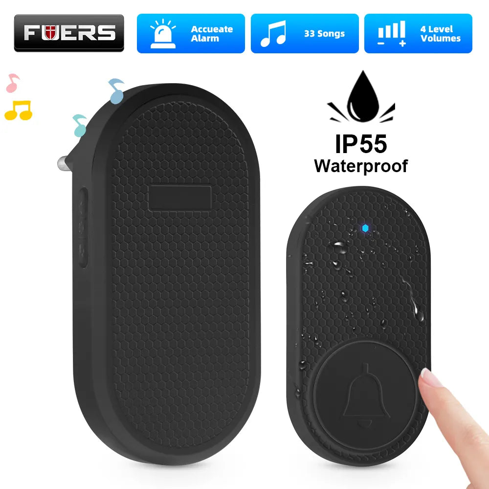 Wireless Doorbell Waterproof Welcome Chime Home Door Bell Intelligent 32 Songs Smart Melodies Alarm With Battery