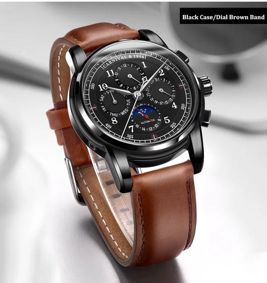 Carnival Brand Military Watch Fashion Luxury Waterproof Moon Phase Automatic Mechanical Watches For Men